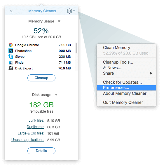 memory cleaner - preferences