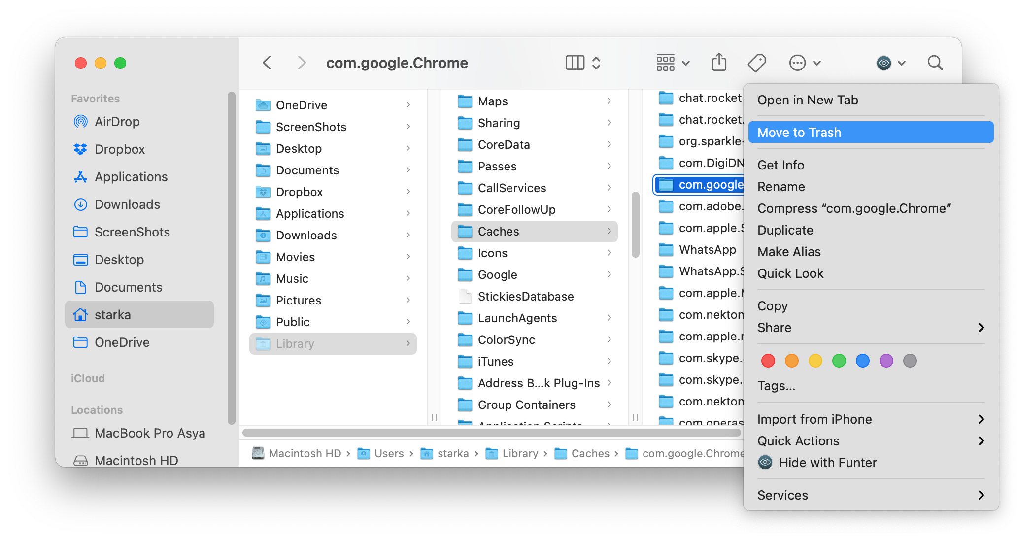 Removing cache files to Trash