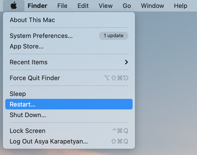 Restart Mac to optimize space