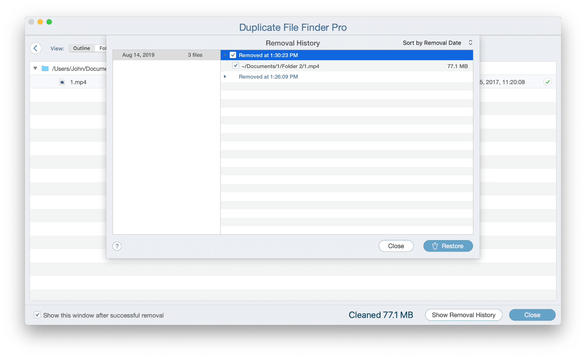 restore removed files by Duplicate File Finder