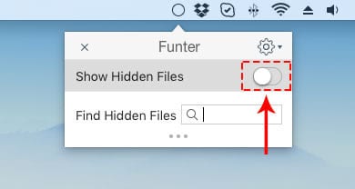 enable showing hidden files Switcher button in Funter to show hidden files