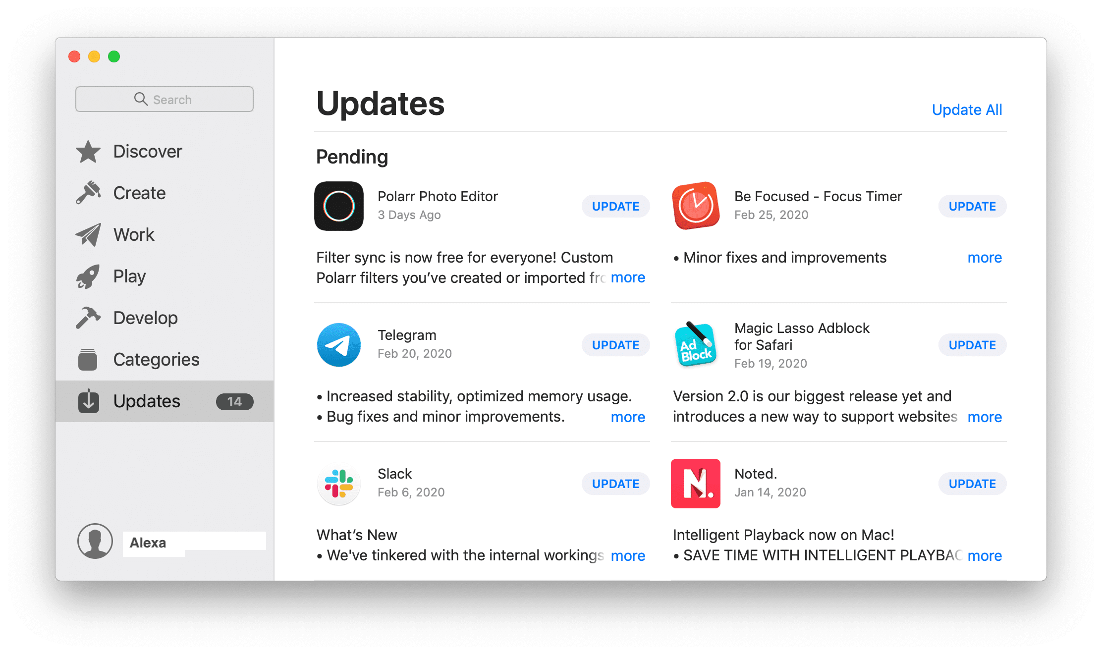 App Store window with Updates tab