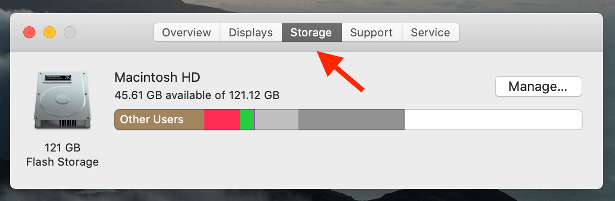 About this Mac panel showing Storage tab