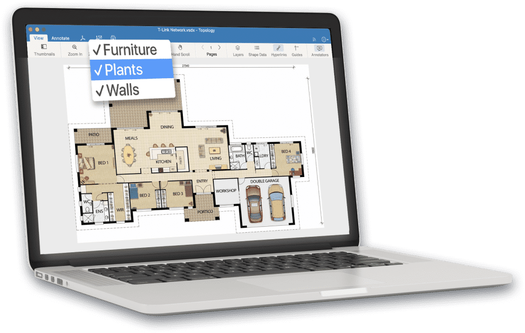 hidden layers Visio on mac