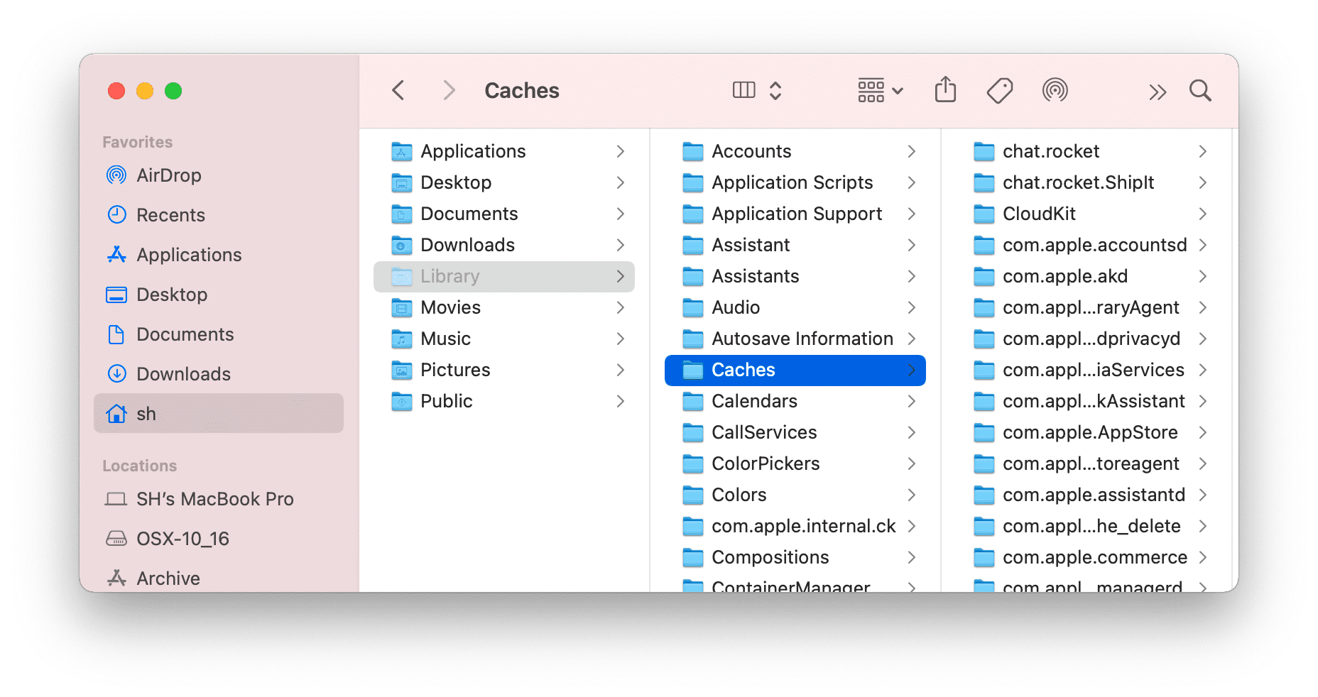 Finder window-Library folder-cache files on Mac
