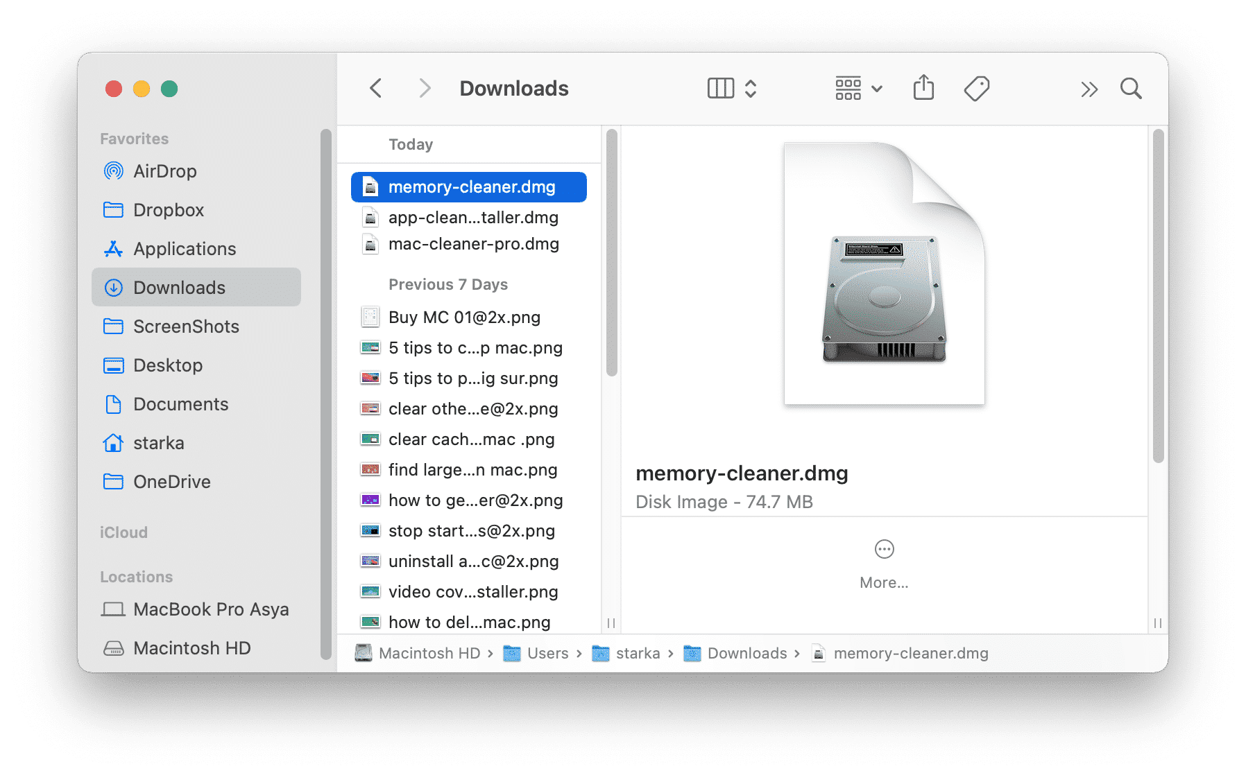 Downloads folder showing installation files on Mac