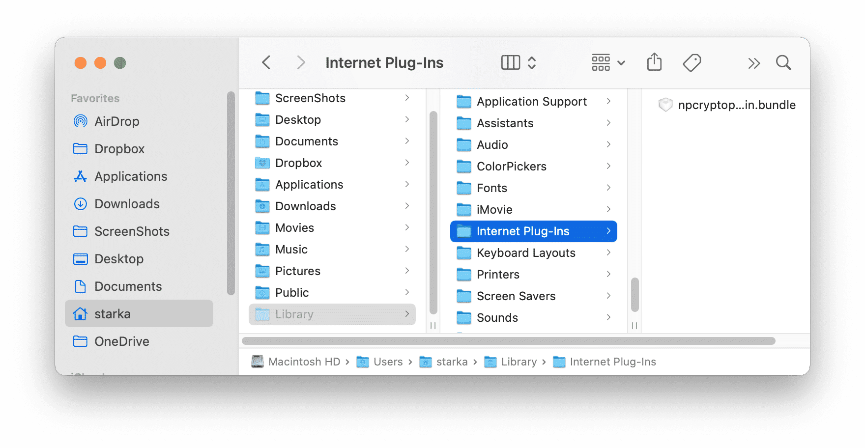 Finder window showing the Internet Plug-Ins folder