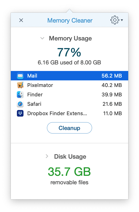 Memory Cleaner showing high memory usage of Mail