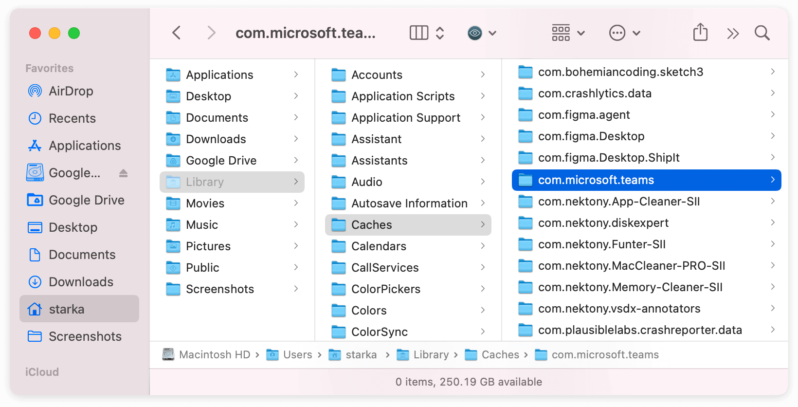 Finder window showing MS Teams support files