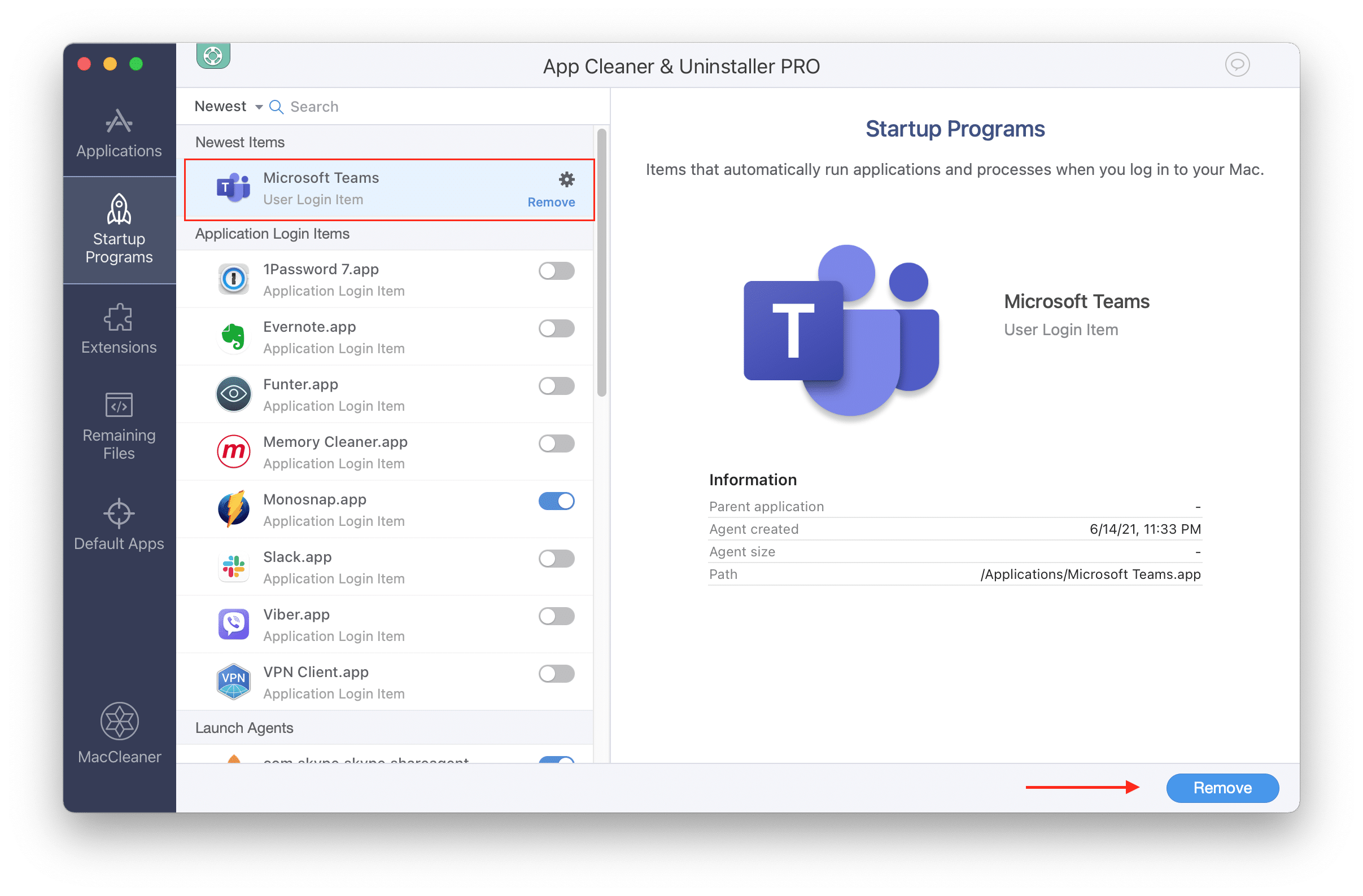 Remove Microsoft Teams startup program Click on Remove to stop Microsoft Teams from starting automatically