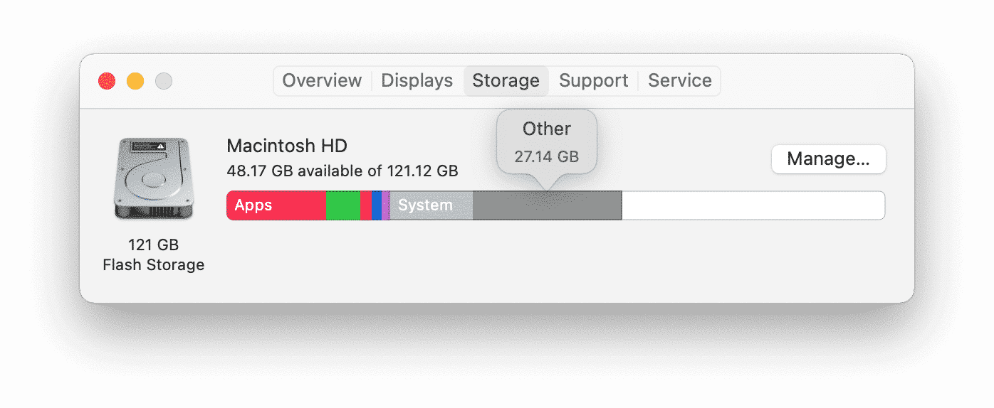 Mac storage usage panel showing Other volume