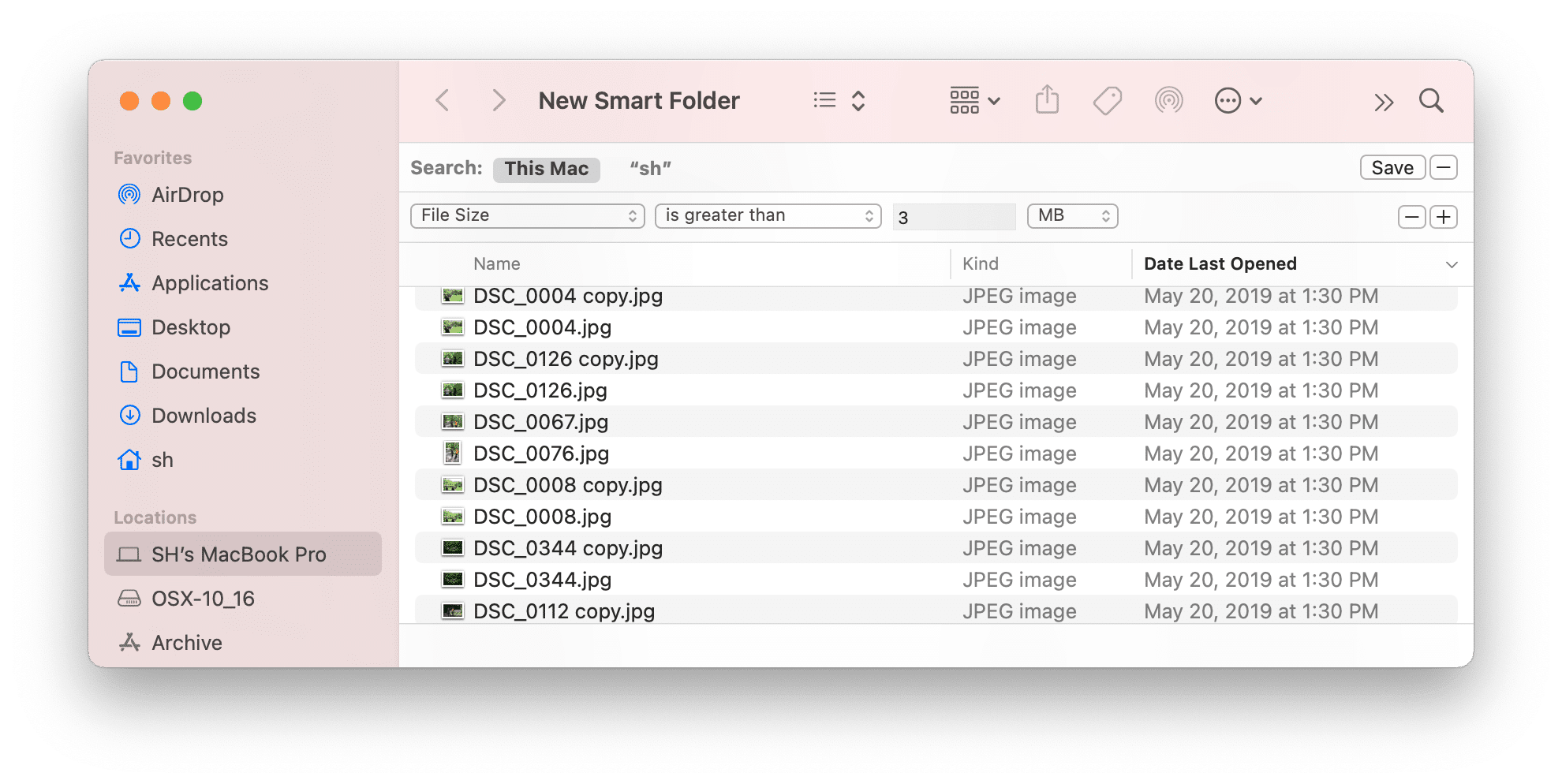 Smart folder window-searching for big files