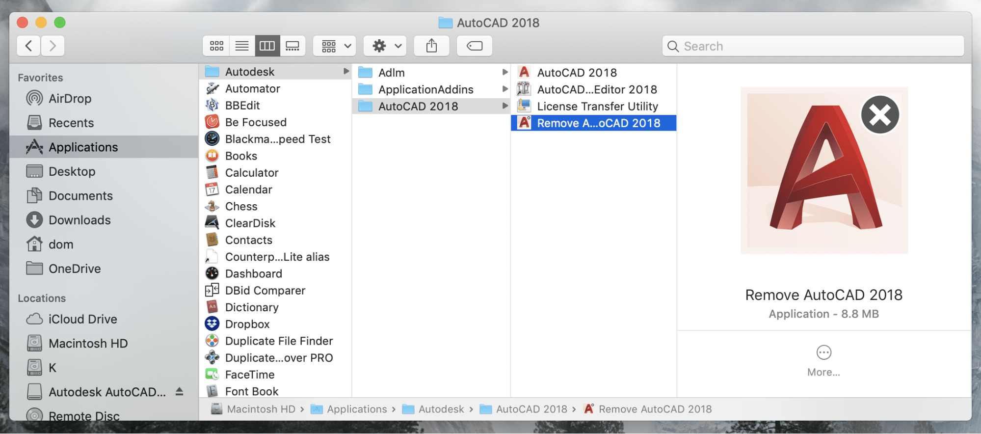 Remove AutoCAD file in Finder