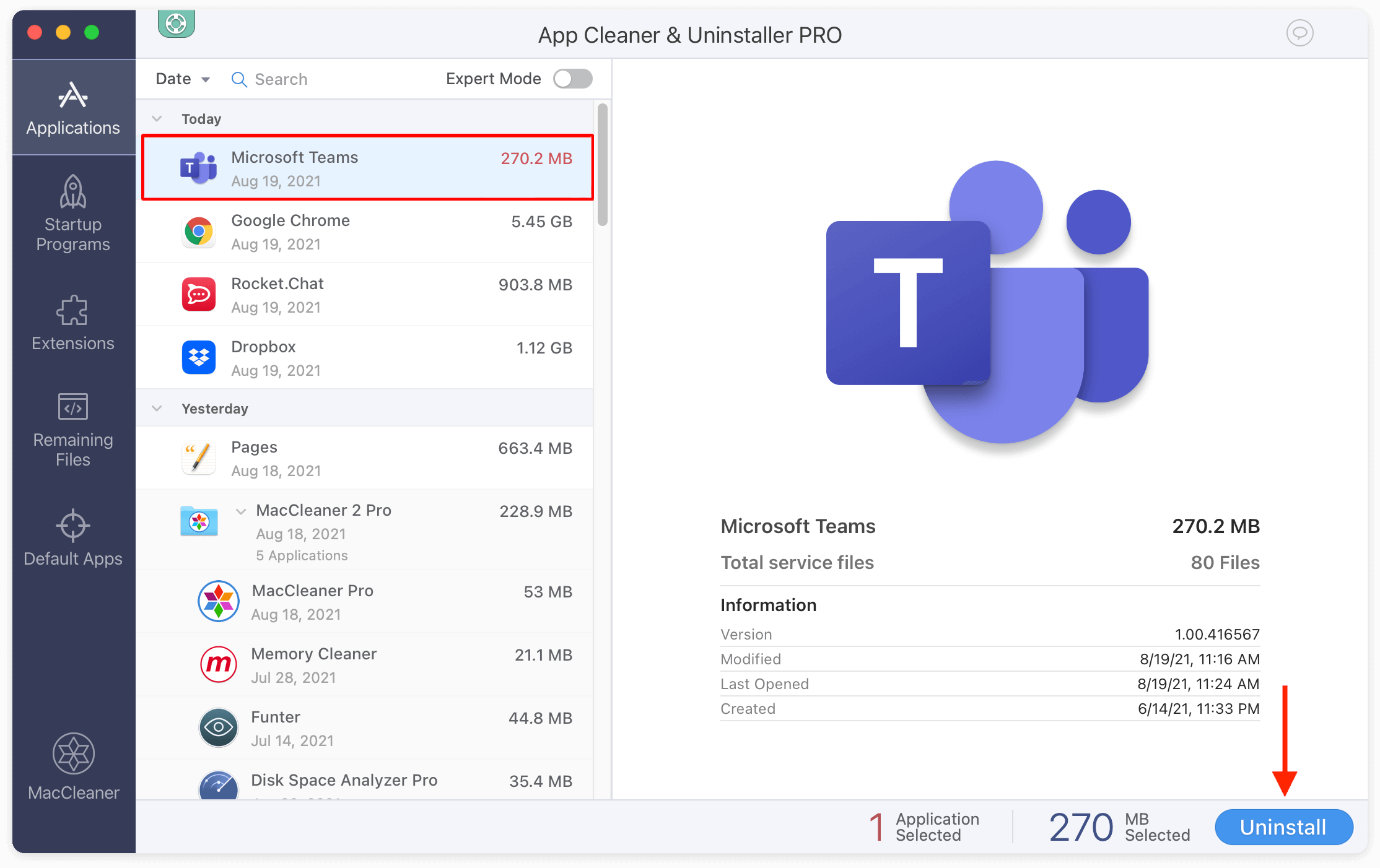 uninstalling Microoft Teams with App Cleaner & Uninstaller