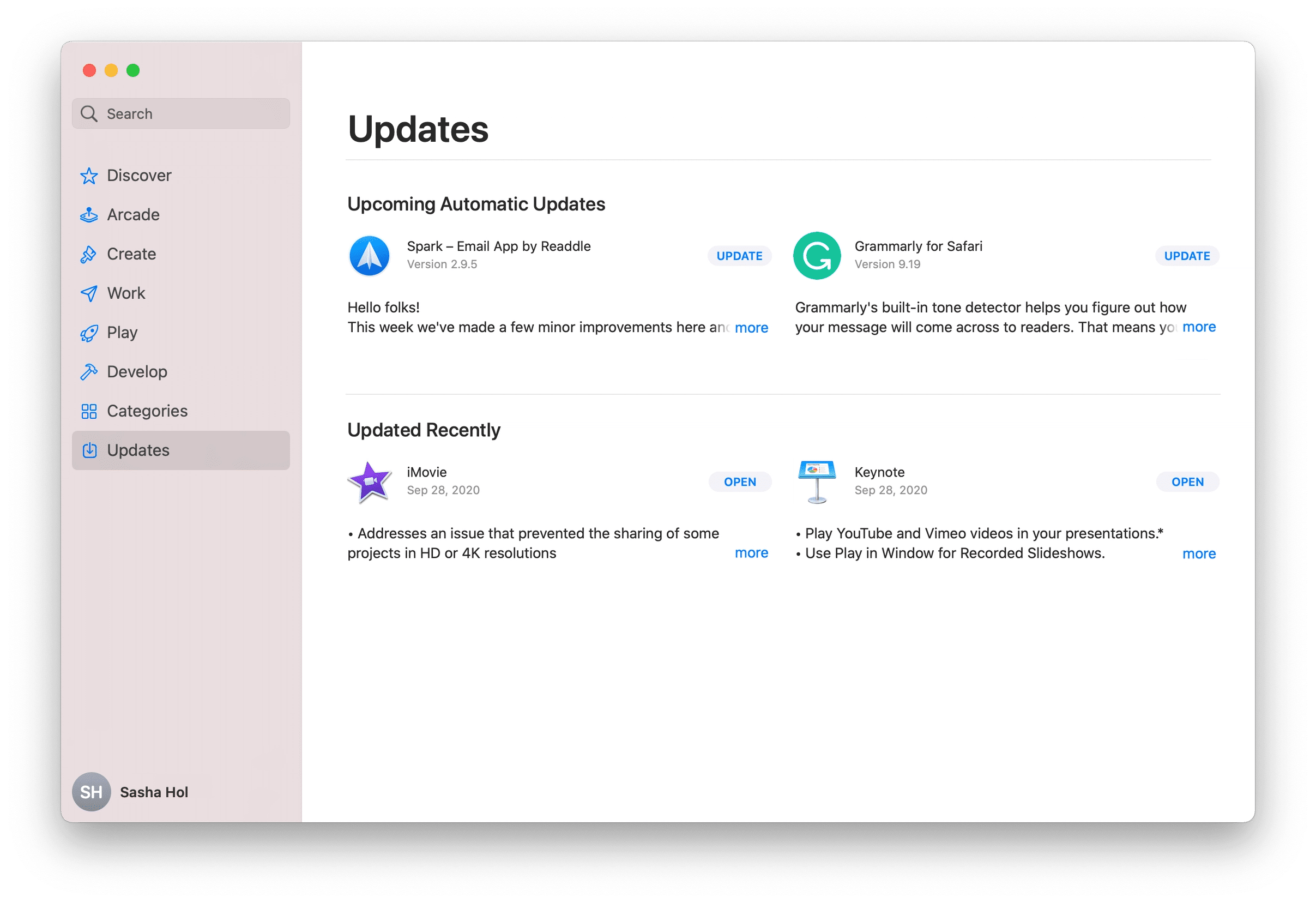 App Store window showing Updates section for apps