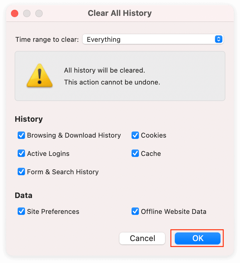 Move to Trash option selected for Firefox app