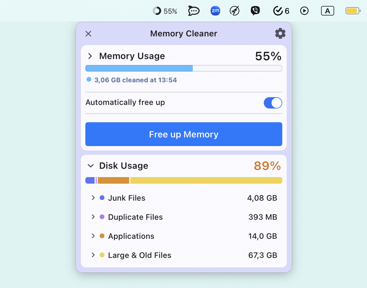 Memory Cleaner in menu bar