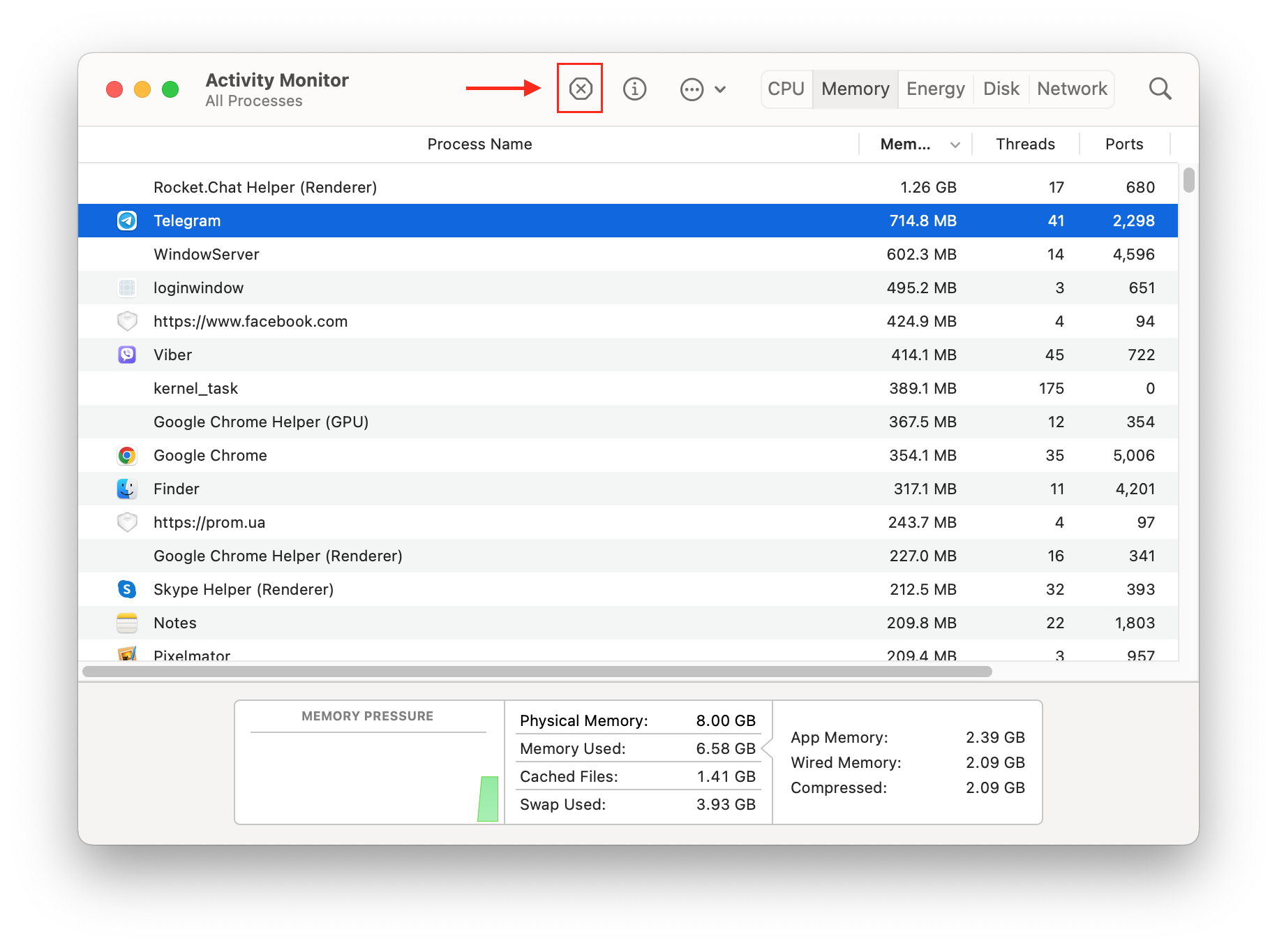 Mac applications in Activity Monitor