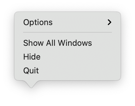 context menu for an app on Dock panel