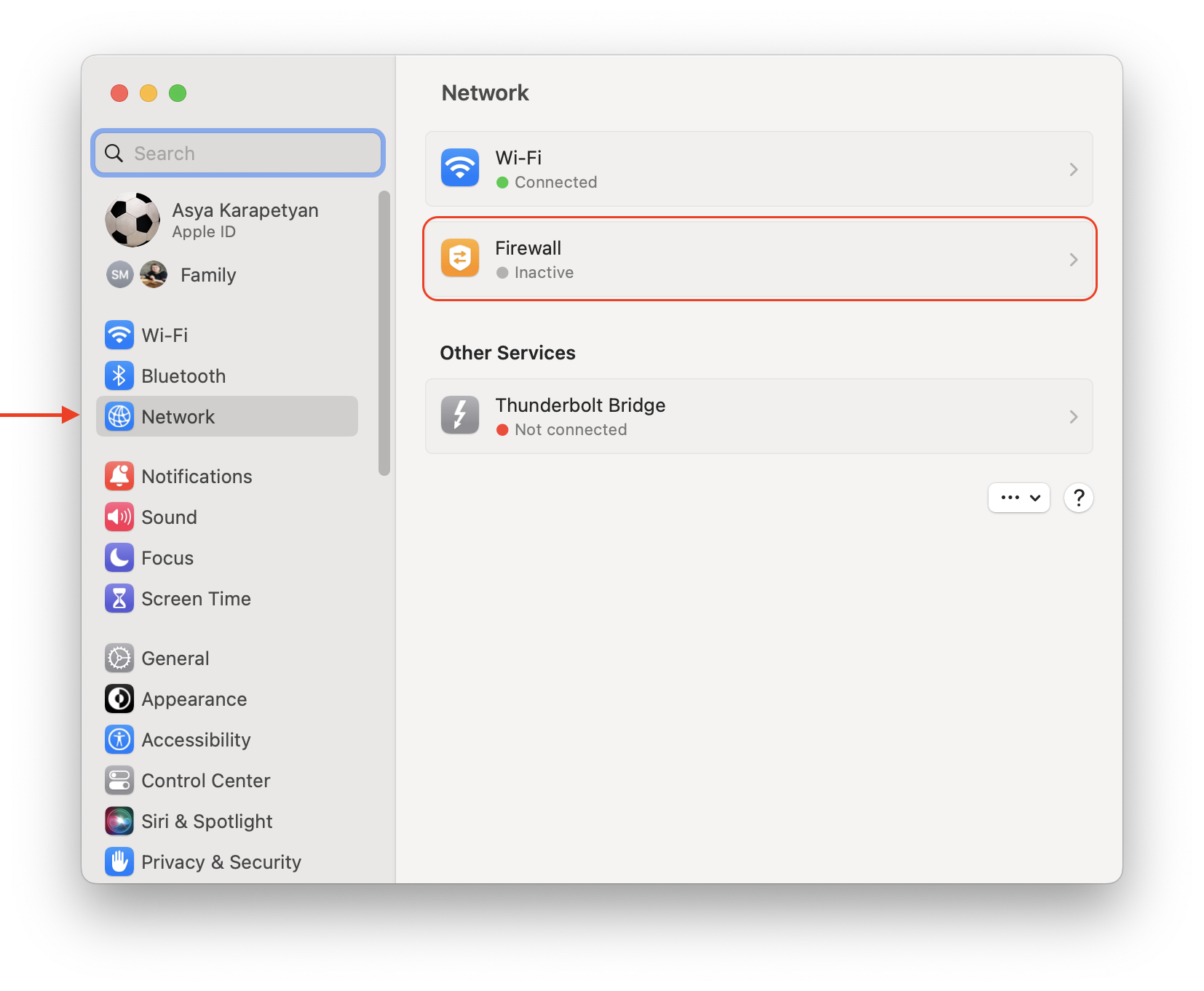 FireWall panel at Security & Privacy preferences 