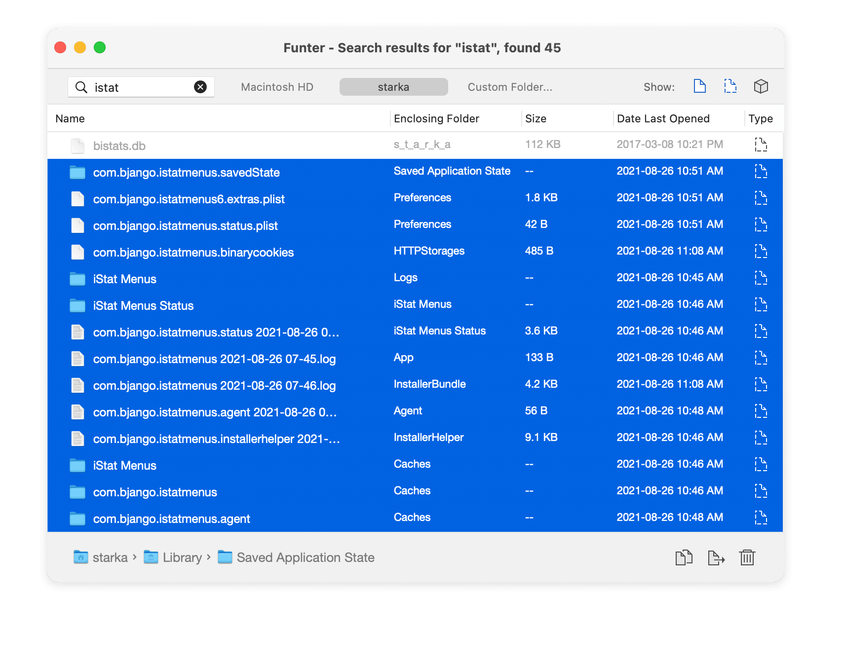Funter window showing iStat Menus hidden files