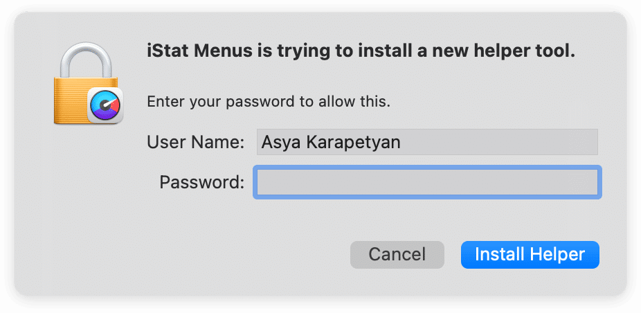 confirmation window to uninstall iStat Menus