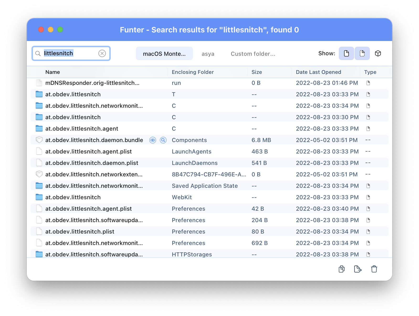 Funter window showing Little snitch service files