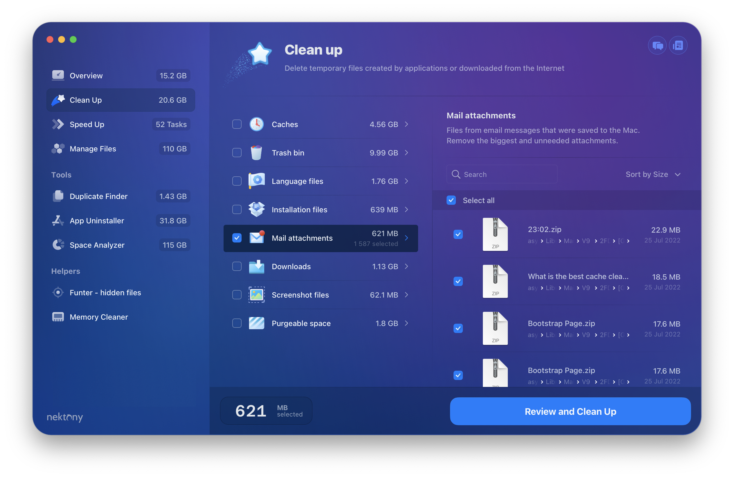 MacCleaner showing Mail downloads