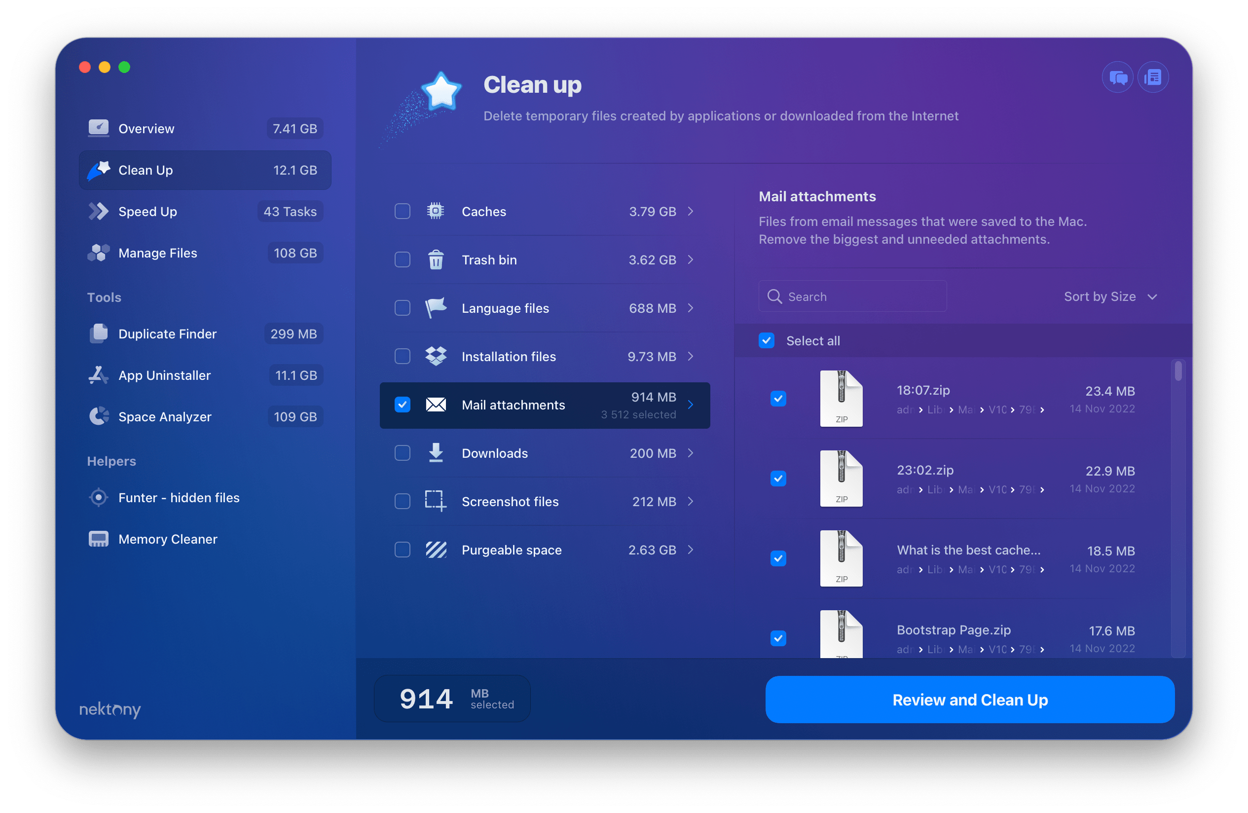 MacCleaner showing Mail downloads