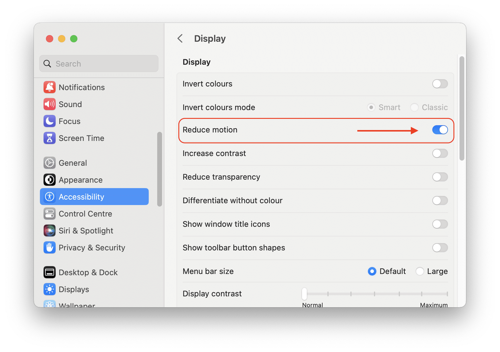 System preferences showing display options