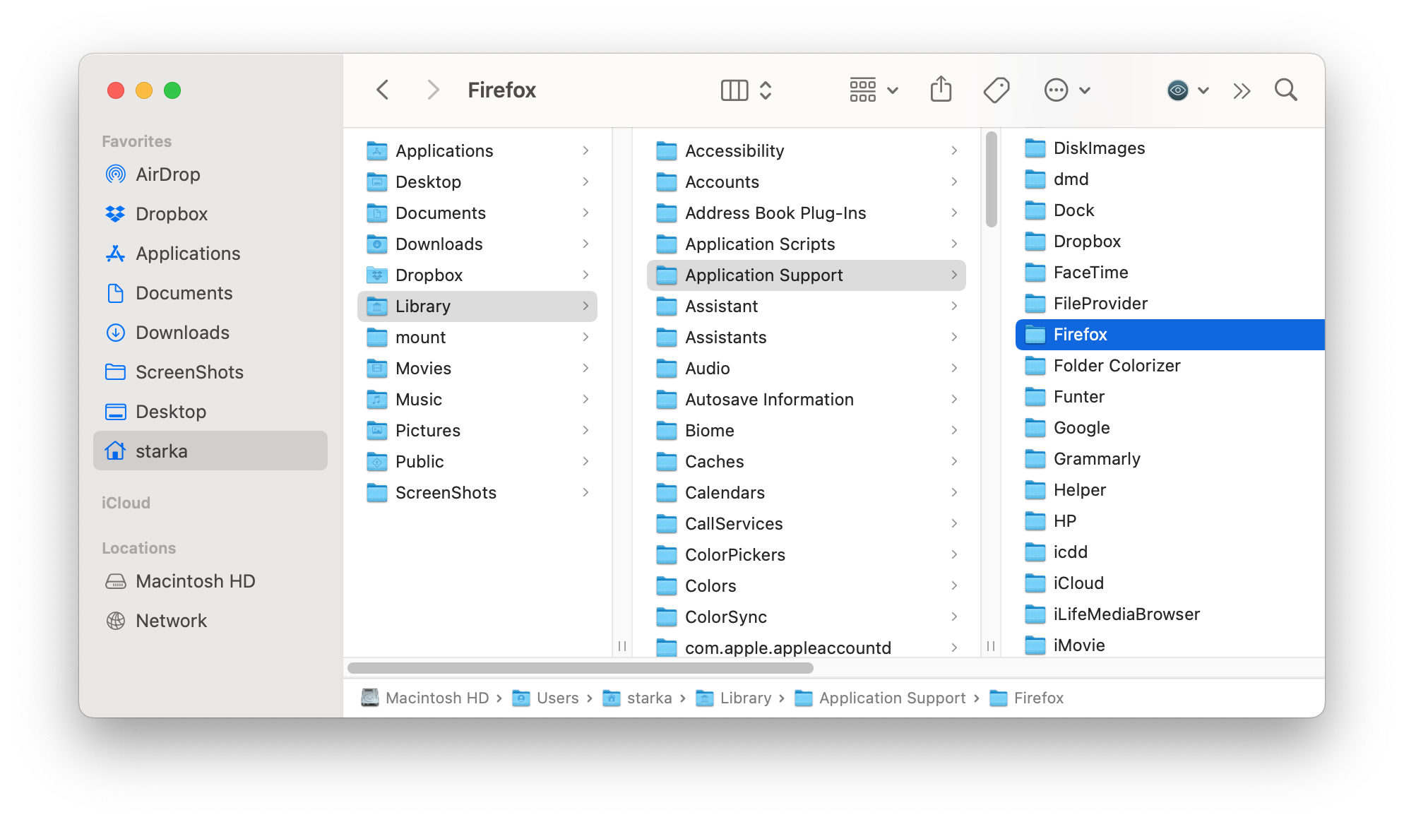 Finder window showing Application Support folder