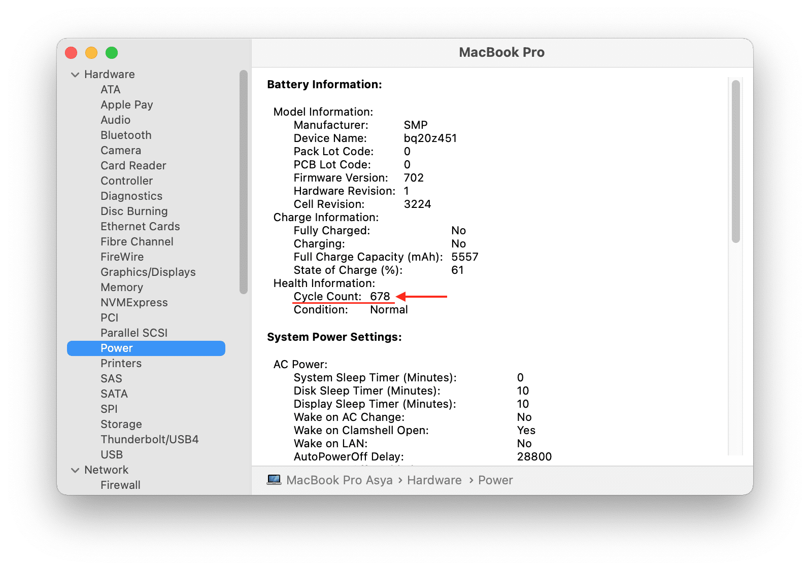 battery cycle count on MacBook