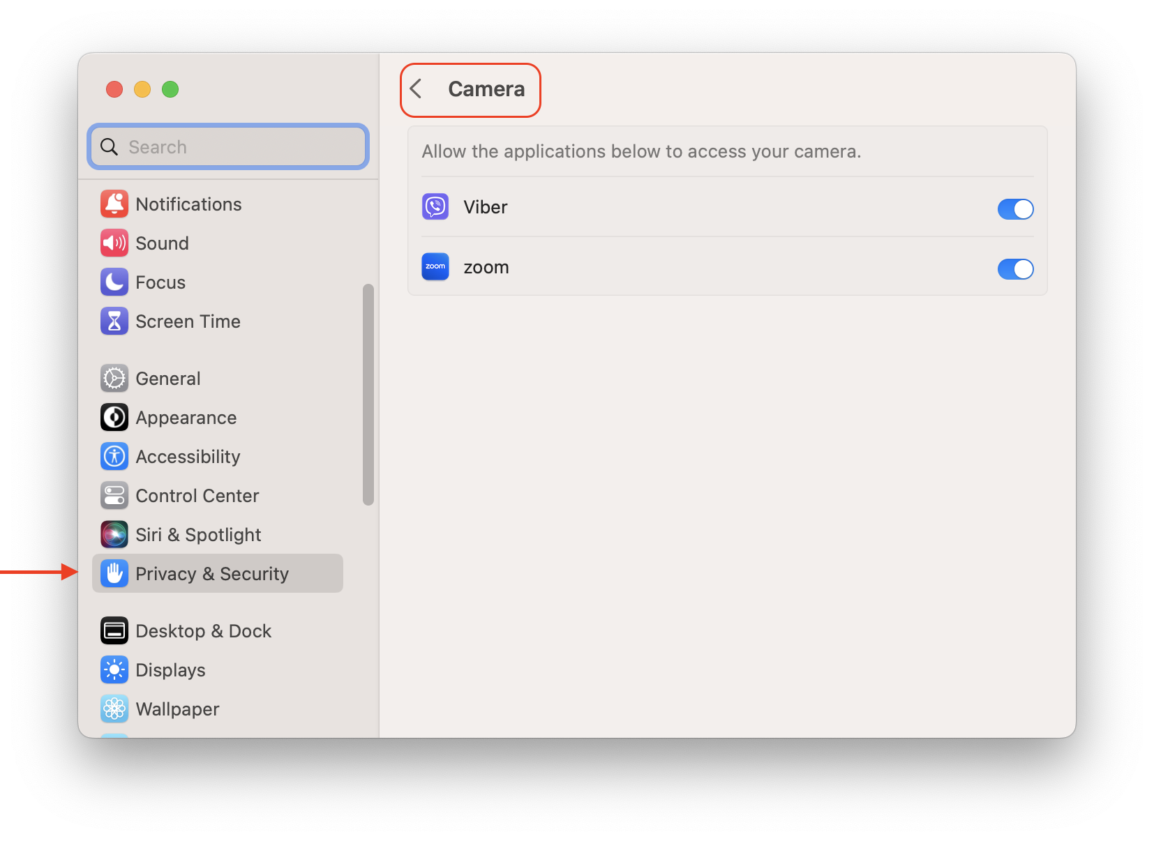 Camera settings on macOS Ventura