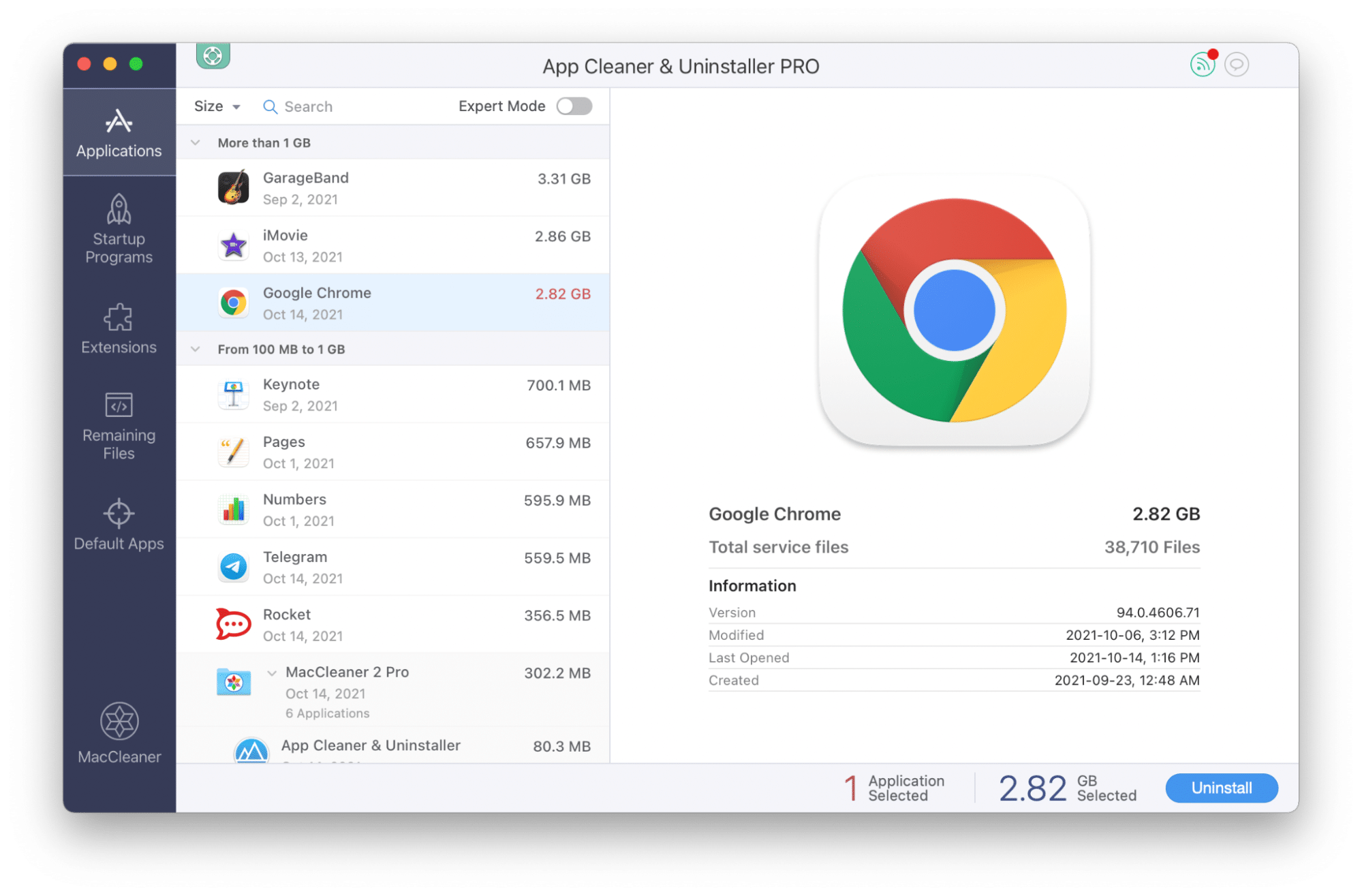 Chrome selected for removal with App Cleaner & Uninstaller