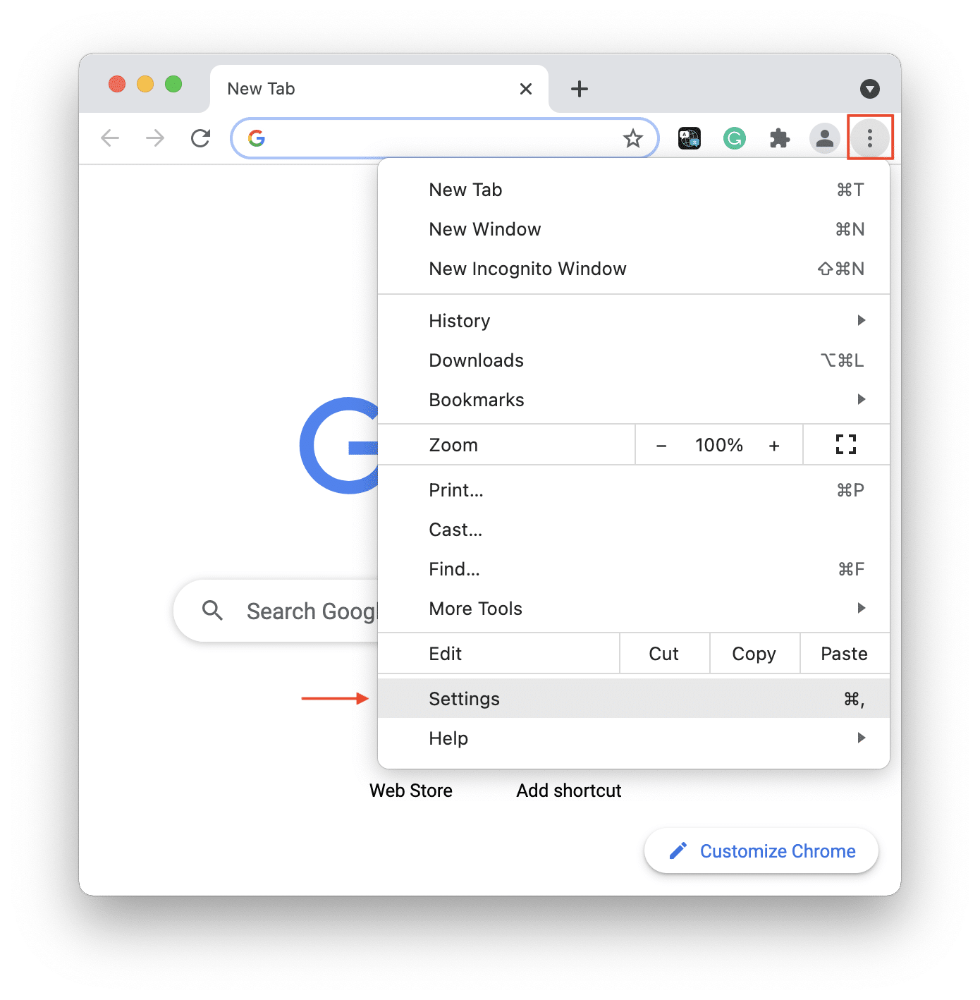 Google Chrome tab showing settings