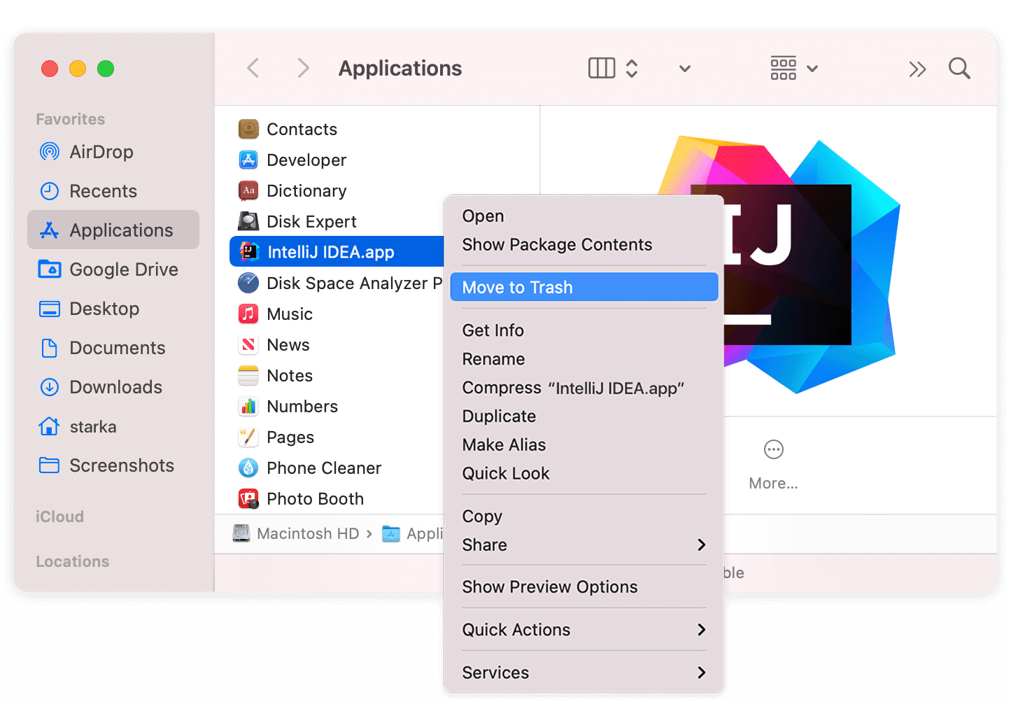 removing Intellij from the Applications folder