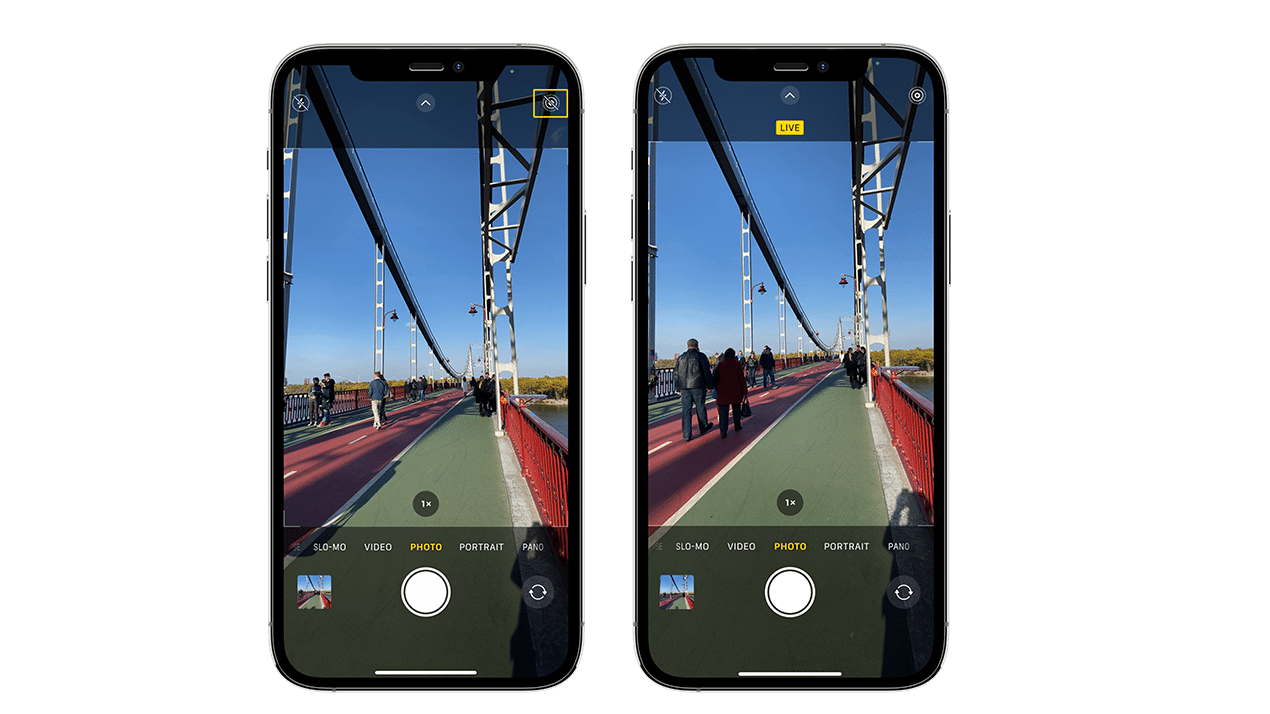 iPhone camera showing how to turn on live photos