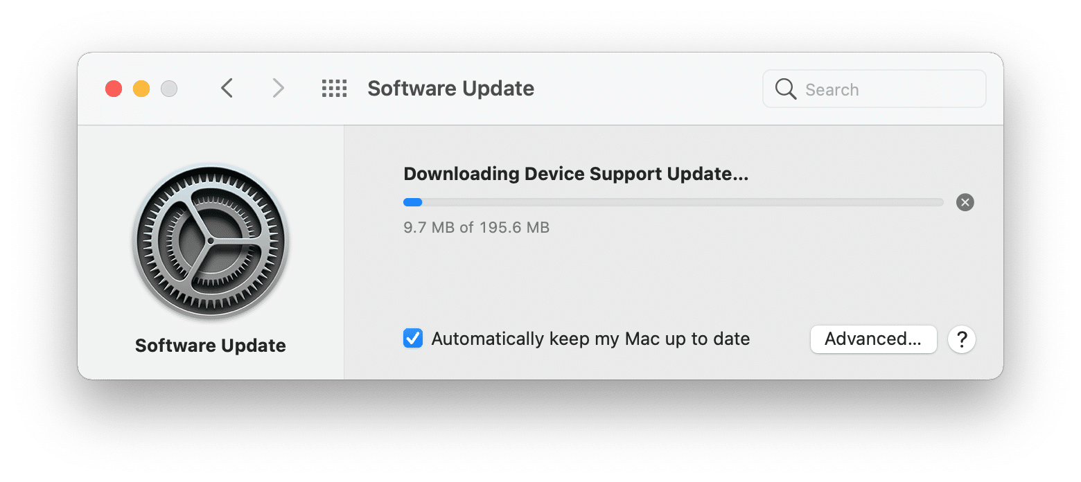 Software update window showing the downloading process