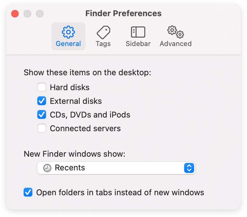 Finder preferences window