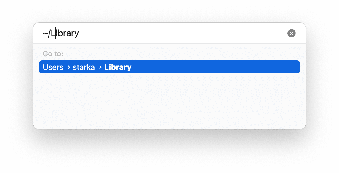 Go to folder panel showing the Library location