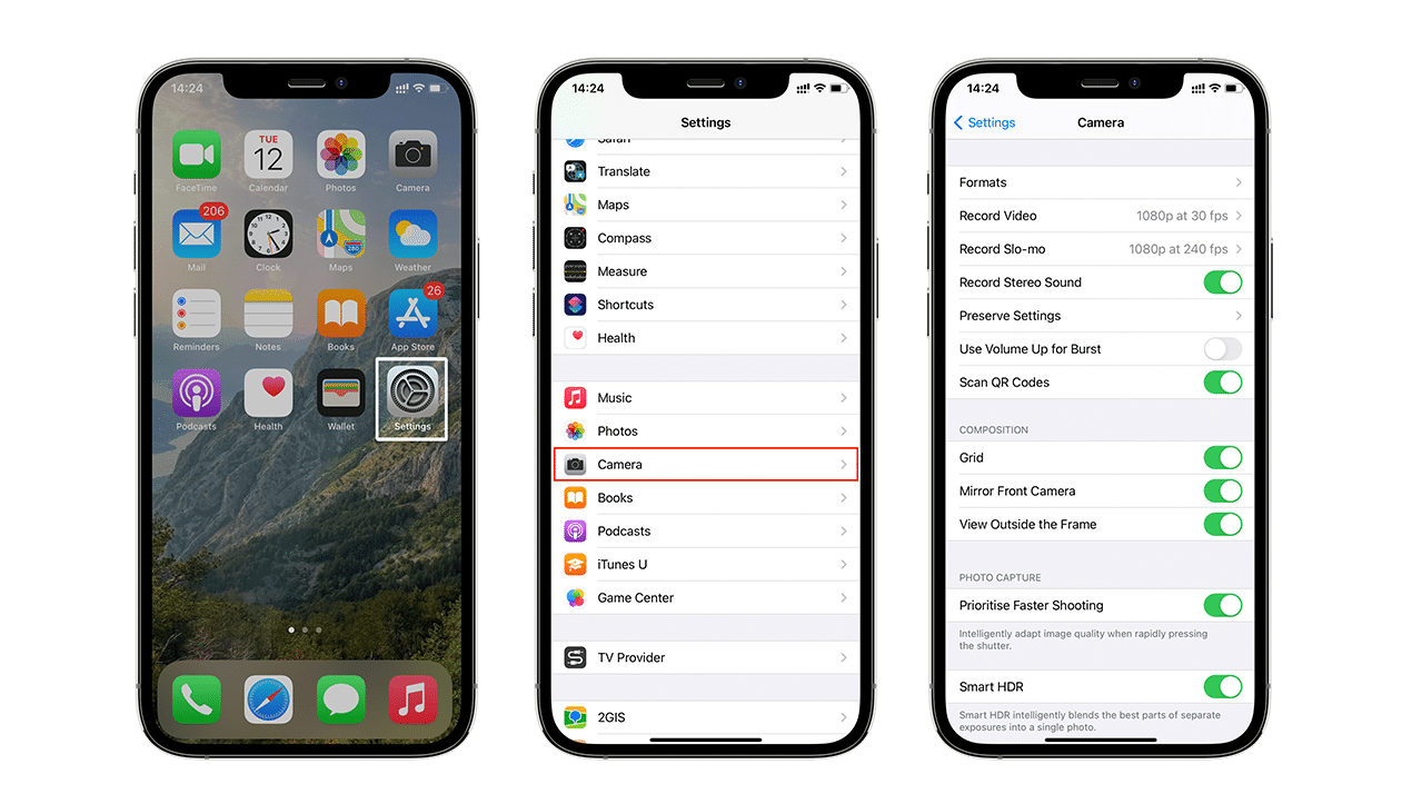 iPhone settings tab