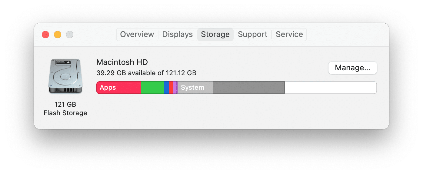 Mac hard drive usage panel