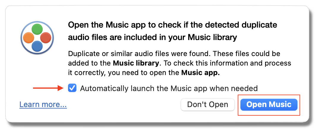 popup window asking to open Music