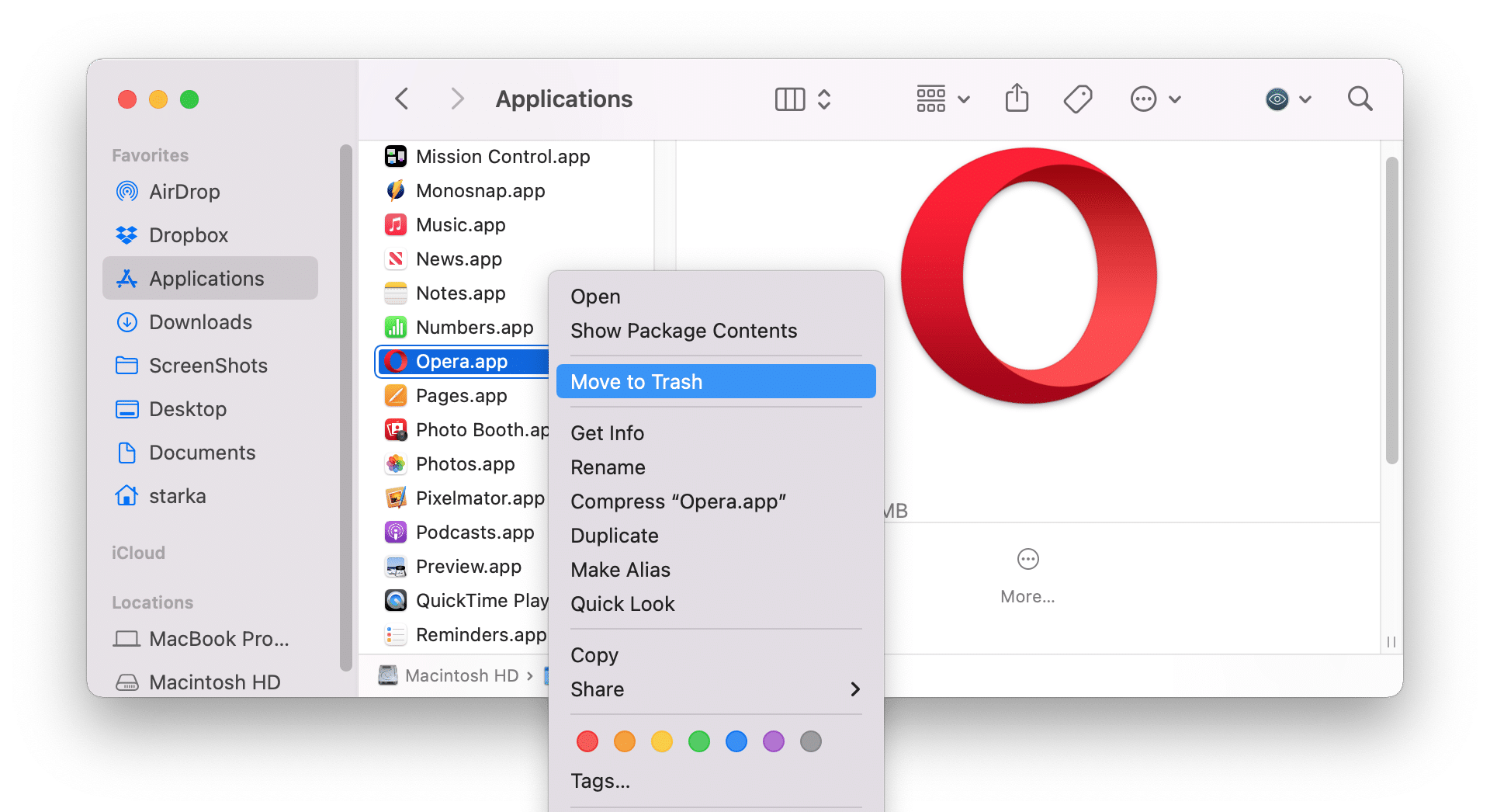 removing Opera from the Applications folder