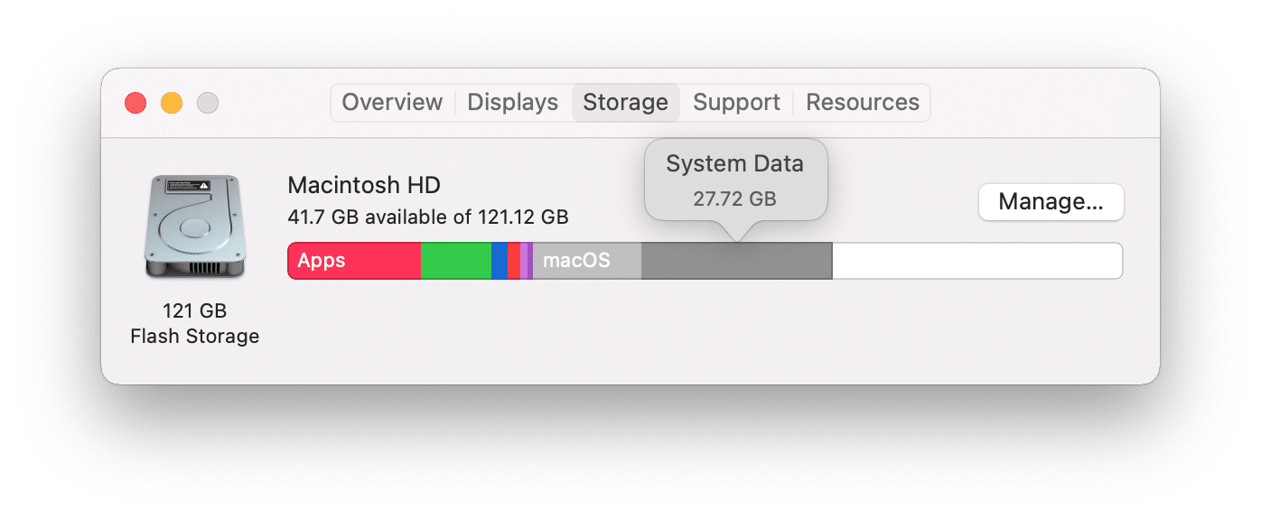 Mac storage usage panel showing system data