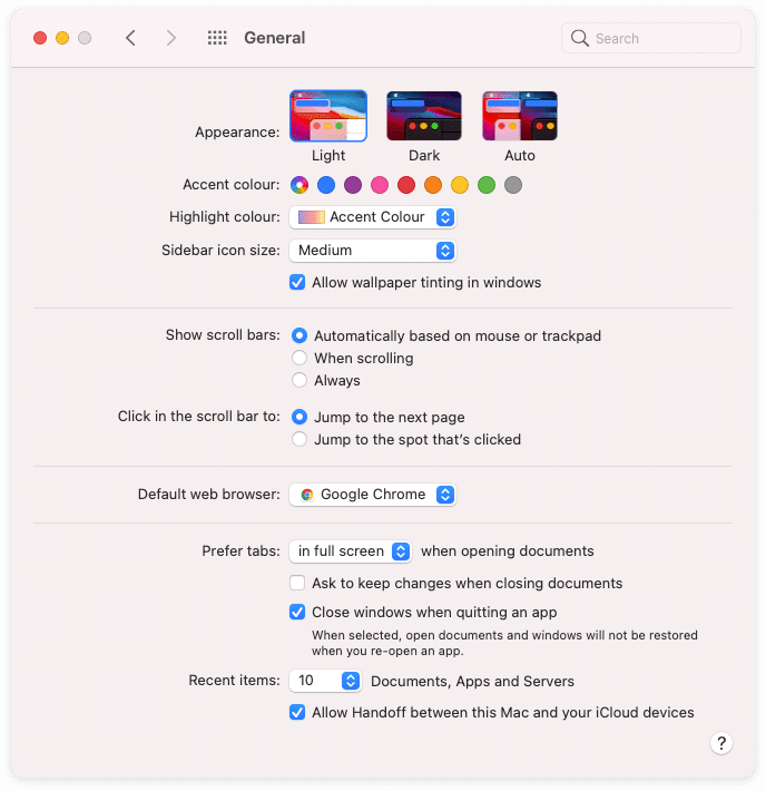 General settings