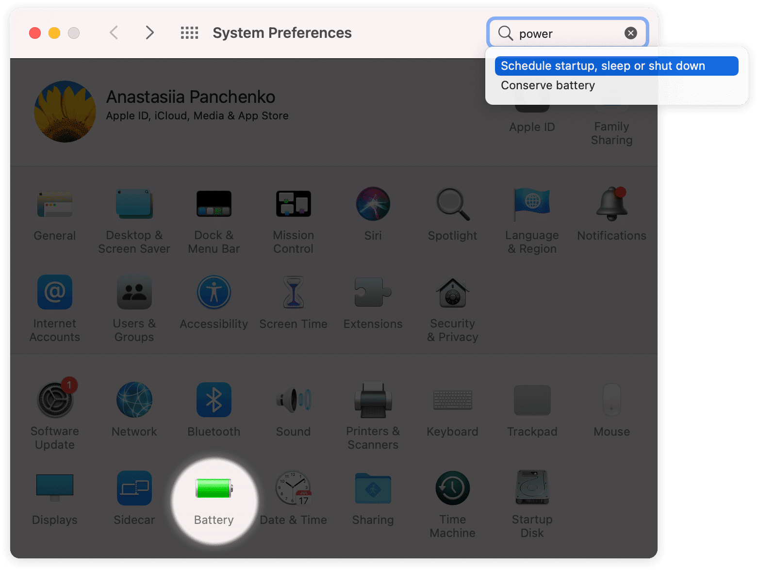 System preferences window showing how to find certain settings
