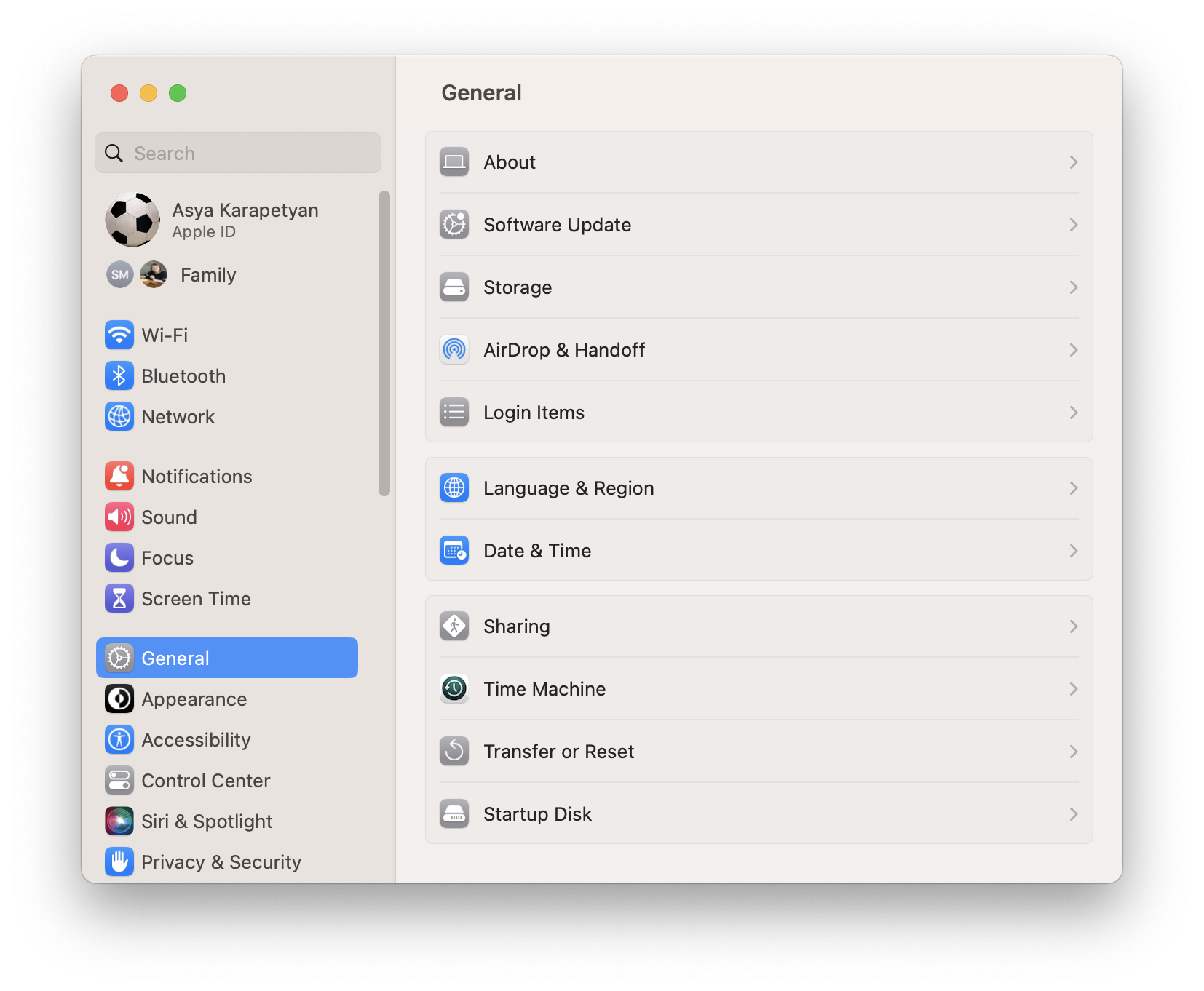 system settings window on macOS Ventura
