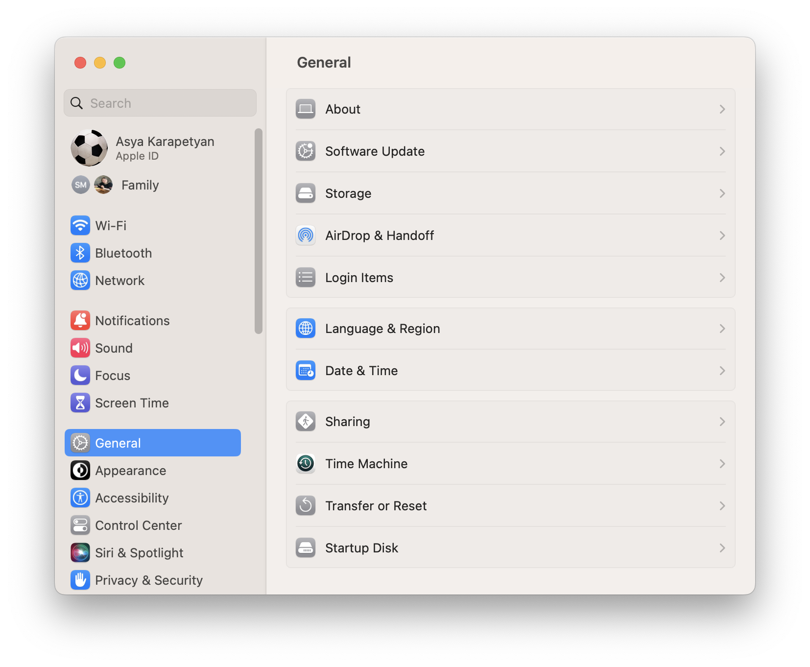 system settings panel