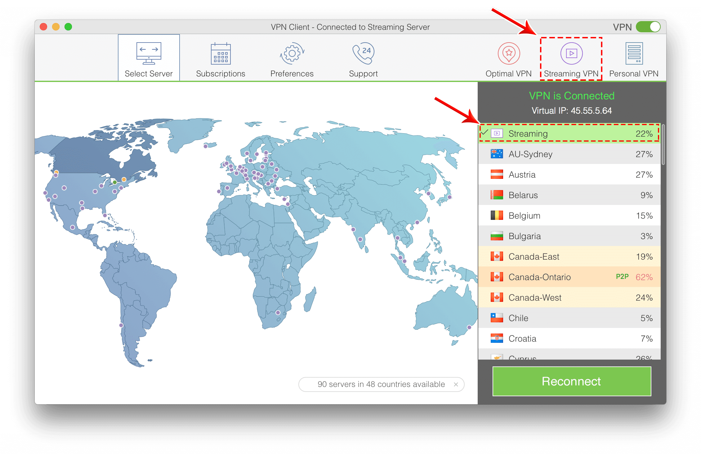 VPN streaming channels